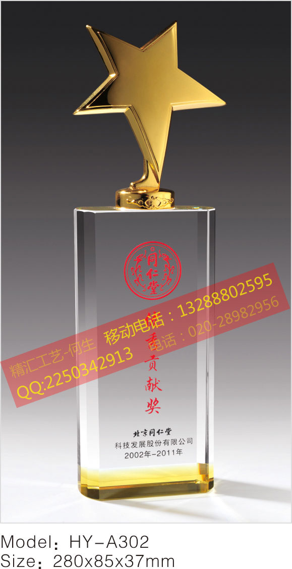佛山獎杯獎牌廠家，佛山企業(yè)銷售冠軍水晶獎杯，佛山活動比賽獎杯