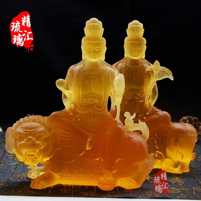 文殊普賢琉璃佛像批發(fā)定制 廣州琉璃生產廠家 脫蠟琉璃佛像