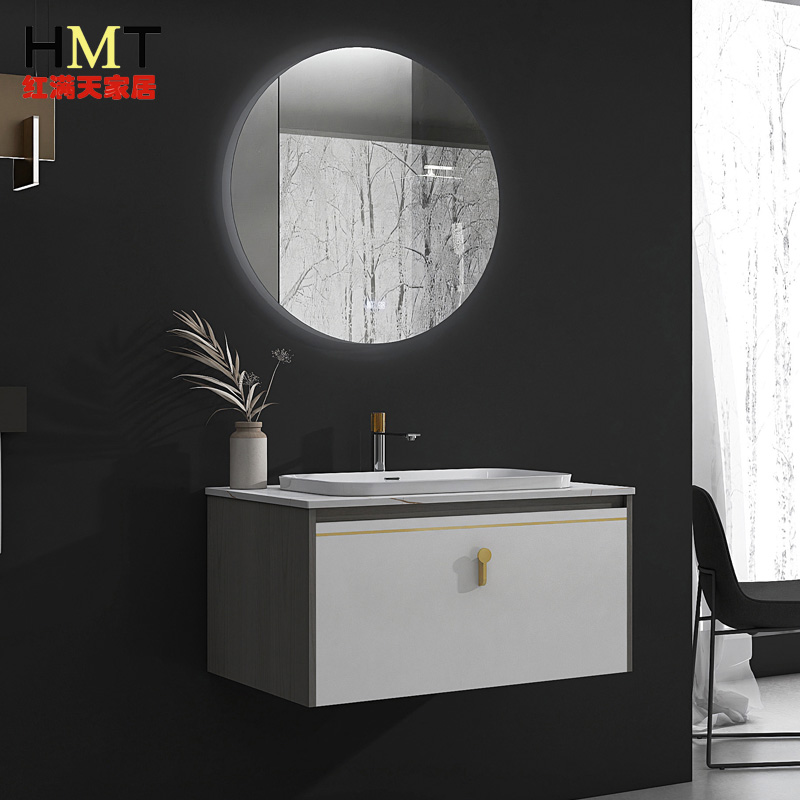 勞倫白金巖板一體浴室柜簡(jiǎn)約現(xiàn)代衛(wèi)生間洗手洗臉洗漱臺(tái)盆智能鏡柜