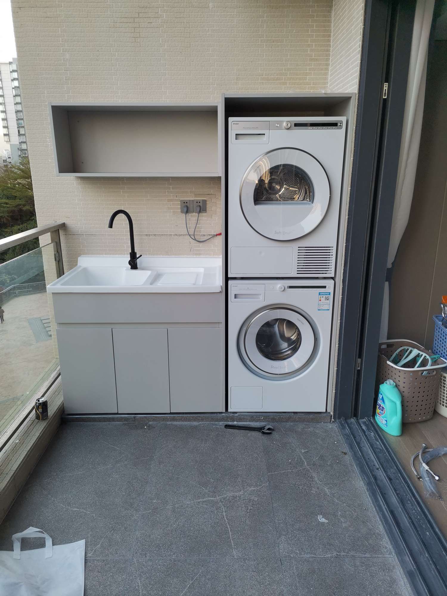 工程定制陽臺柜洗衣機(jī)切角陽臺伴侶陽臺收納臺盆池帶搓板一體柜